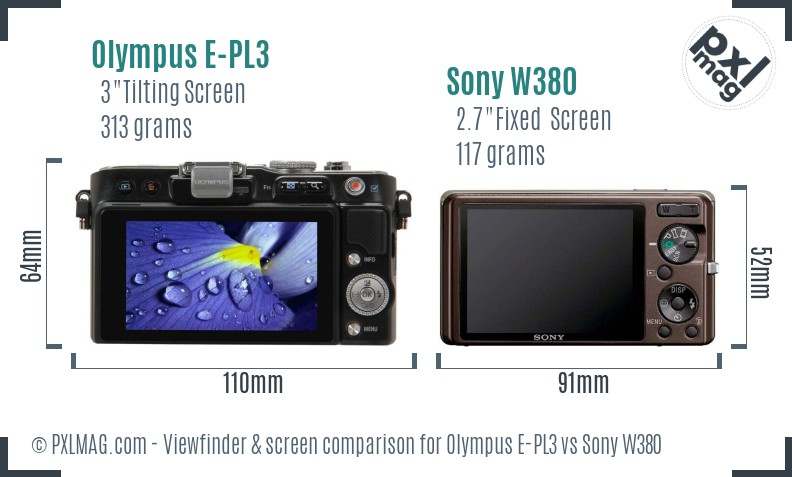 Olympus E-PL3 vs Sony W380 Screen and Viewfinder comparison