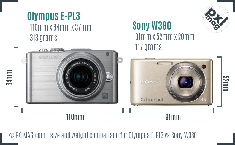 Olympus E-PL3 vs Sony W380 size comparison Olympus E-PL3 vs Sony W380 size comparison