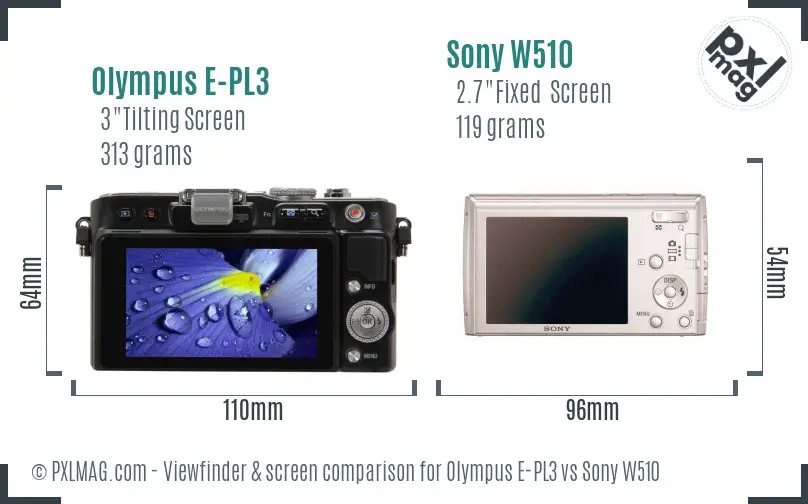 Olympus E-PL3 vs Sony W510 Screen and Viewfinder comparison Olympus E-PL3 vs Sony W510 Screen and Viewfinder comparison