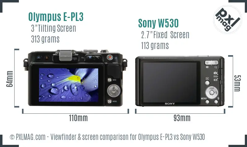 Olympus E-PL3 vs Sony W530 Screen and Viewfinder comparison