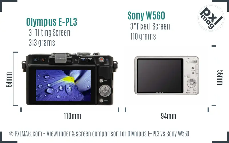 Olympus E-PL3 vs Sony W560 Screen and Viewfinder comparison