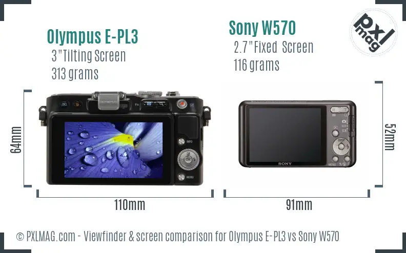 Olympus E-PL3 vs Sony W570 Screen and Viewfinder comparison