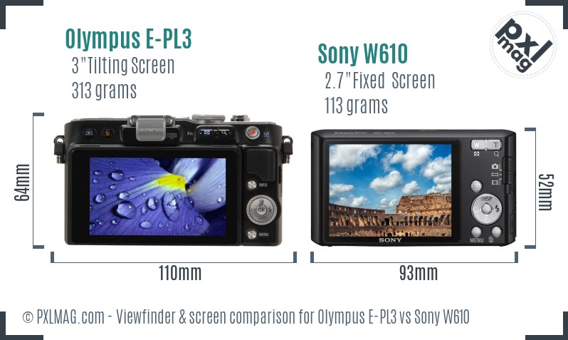 Olympus E-PL3 vs Sony W610 Screen and Viewfinder comparison