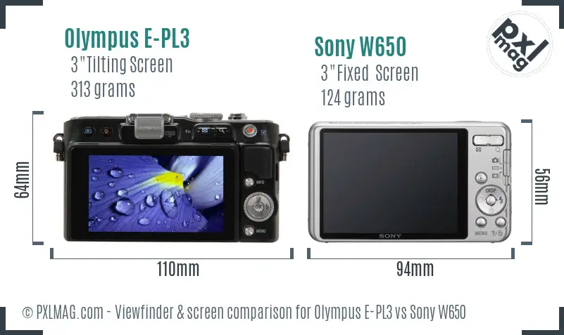 Olympus E-PL3 vs Sony W650 Screen and Viewfinder comparison Olympus E-PL3 vs Sony W650 Screen and Viewfinder comparison