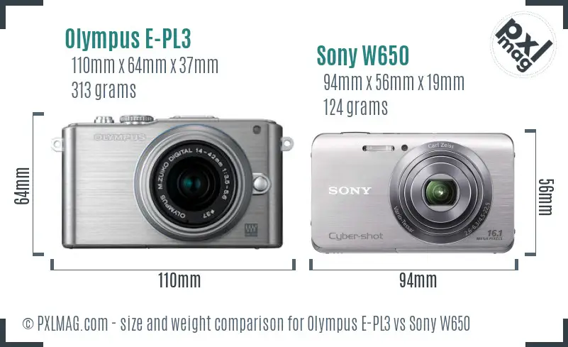 Olympus E-PL3 vs Sony W650 size comparison Olympus E-PL3 vs Sony W650 size comparison