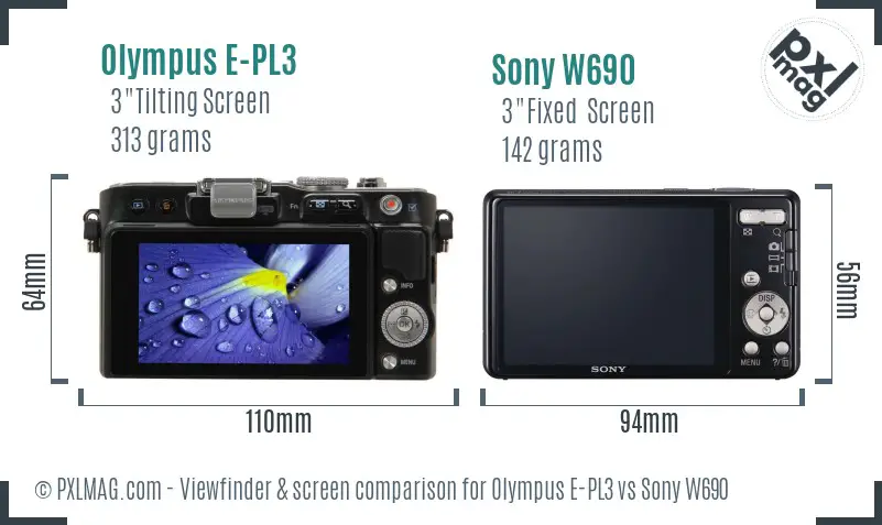 Olympus E-PL3 vs Sony W690 Screen and Viewfinder comparison