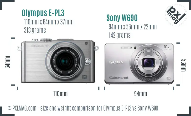 Olympus E-PL3 vs Sony W690 size comparison