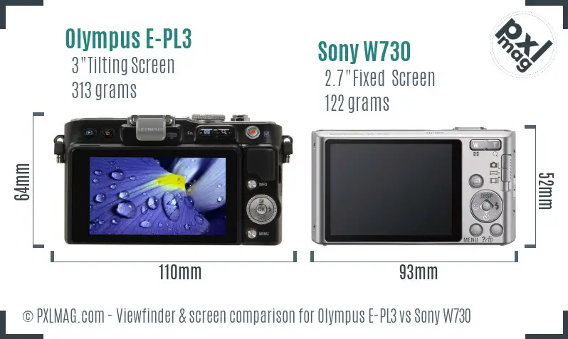Olympus E-PL3 vs Sony W730 Screen and Viewfinder comparison
