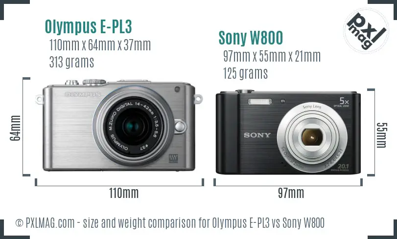 Olympus E-PL3 vs Sony W800 size comparison