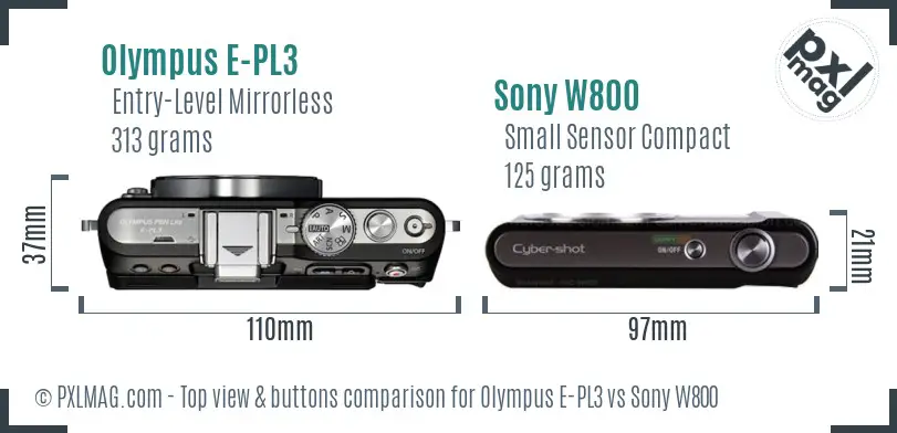 Olympus E-PL3 vs Sony W800 top view buttons comparison