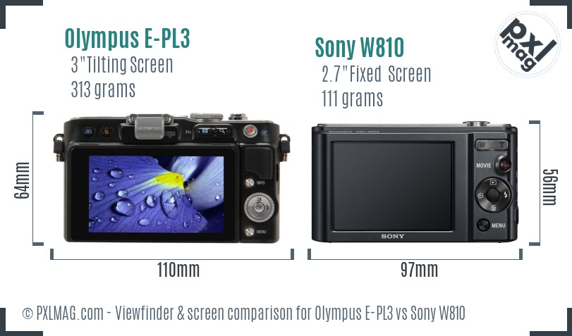Olympus E-PL3 vs Sony W810 Screen and Viewfinder comparison