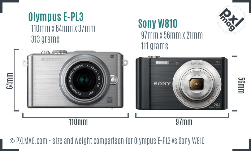 Olympus E-PL3 vs Sony W810 size comparison