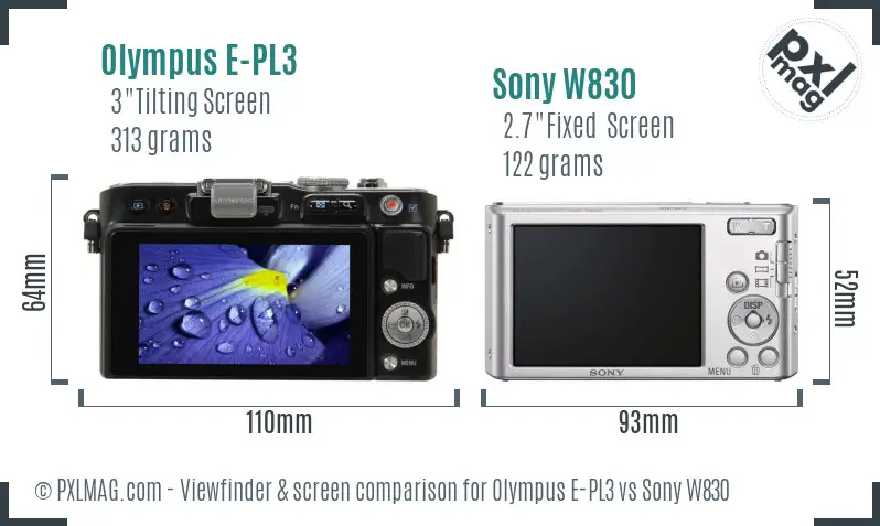 Olympus E-PL3 vs Sony W830 Screen and Viewfinder comparison
