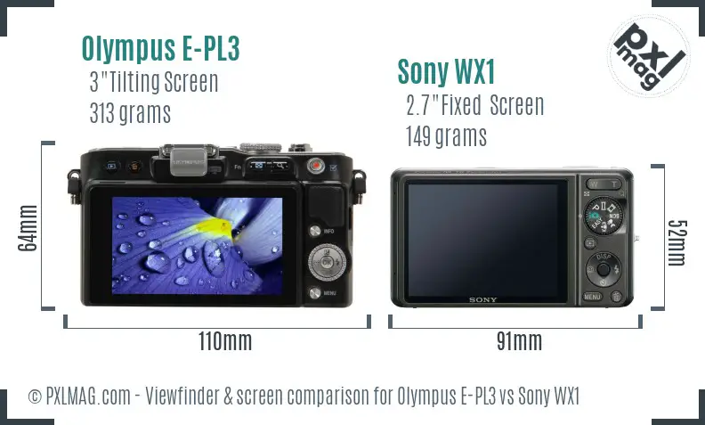 Olympus E-PL3 vs Sony WX1 Screen and Viewfinder comparison