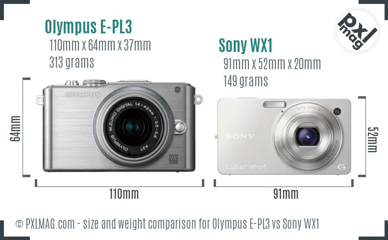 Olympus E-PL3 vs Sony WX1 size comparison