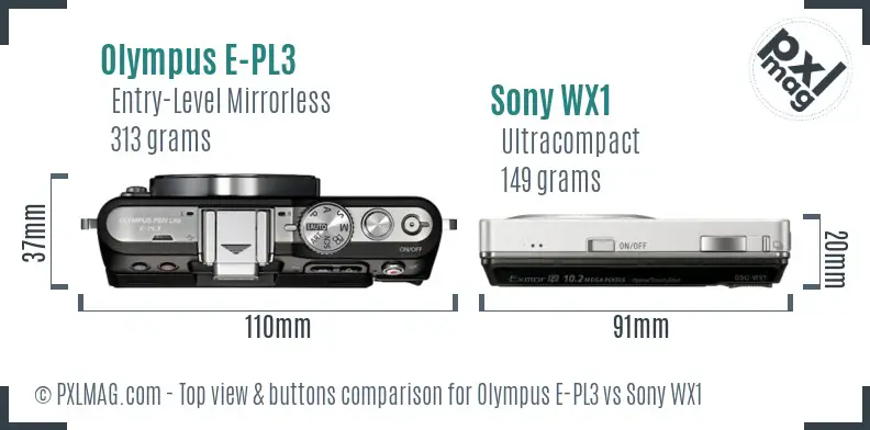 Olympus E-PL3 vs Sony WX1 top view buttons comparison