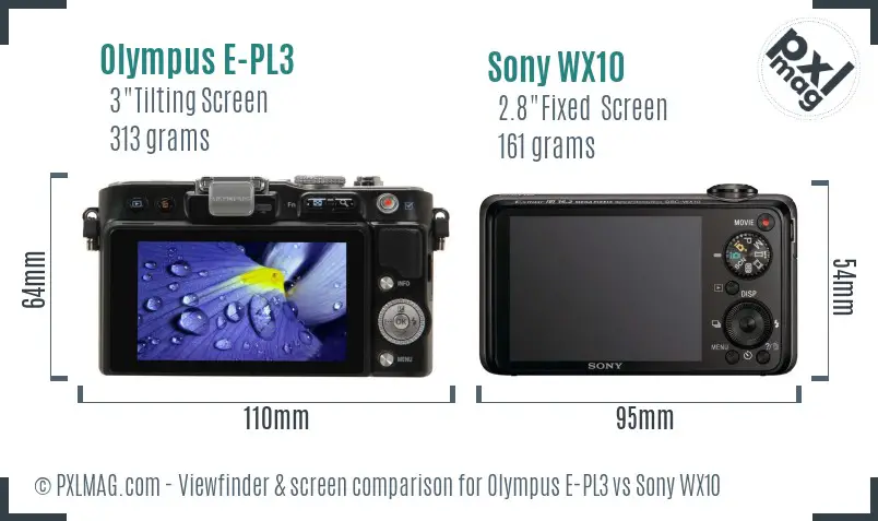 Olympus E-PL3 vs Sony WX10 Screen and Viewfinder comparison
