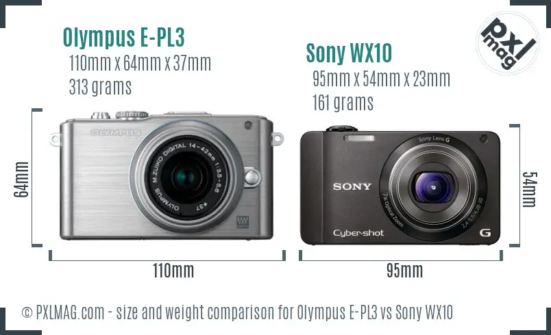 Olympus E-PL3 vs Sony WX10 size comparison