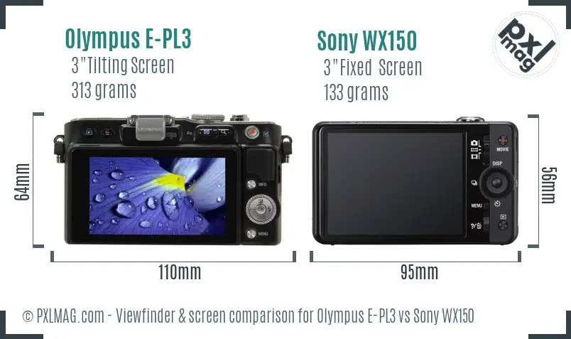 Olympus E-PL3 vs Sony WX150 Screen and Viewfinder comparison Olympus E-PL3 vs Sony WX150 Screen and Viewfinder comparison