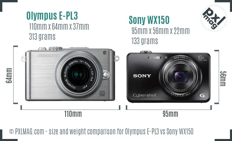 Olympus E-PL3 vs Sony WX150 size comparison Olympus E-PL3 vs Sony WX150 size comparison