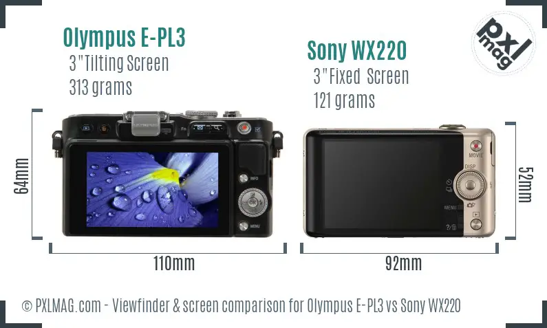 Olympus E-PL3 vs Sony WX220 Screen and Viewfinder comparison