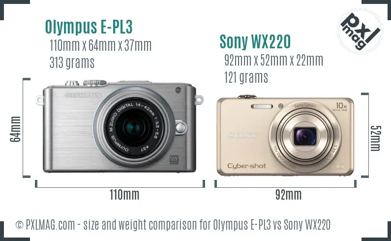 Olympus E-PL3 vs Sony WX220 size comparison