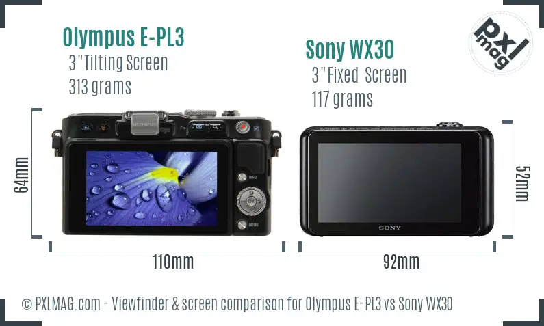 Olympus E-PL3 vs Sony WX30 Screen and Viewfinder comparison