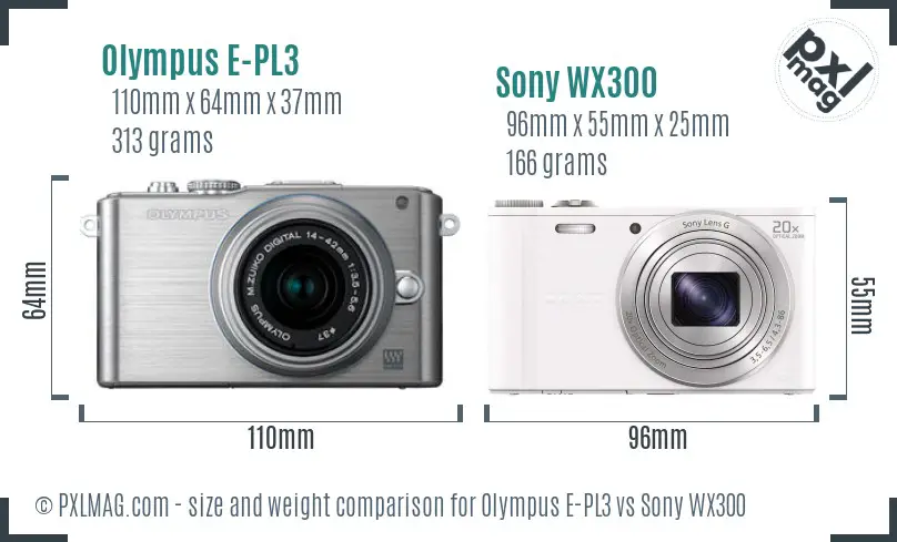 Olympus E-PL3 vs Sony WX300 size comparison Olympus E-PL3 vs Sony WX300 size comparison