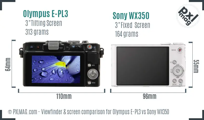 Olympus E-PL3 vs Sony WX350 Screen and Viewfinder comparison