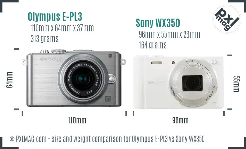 Olympus E-PL3 vs Sony WX350 size comparison