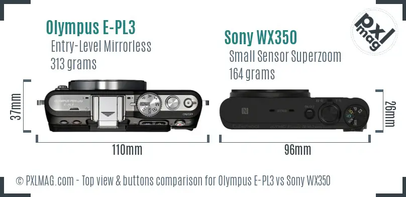 Olympus E-PL3 vs Sony WX350 top view buttons comparison