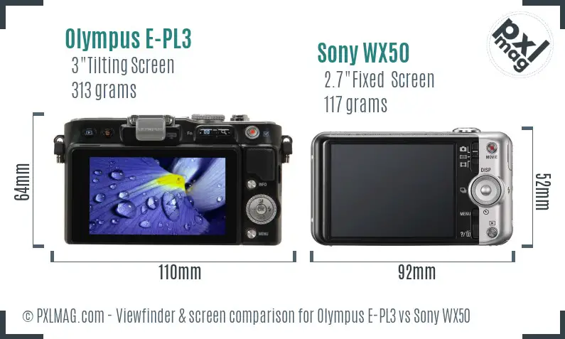 Olympus E-PL3 vs Sony WX50 Screen and Viewfinder comparison