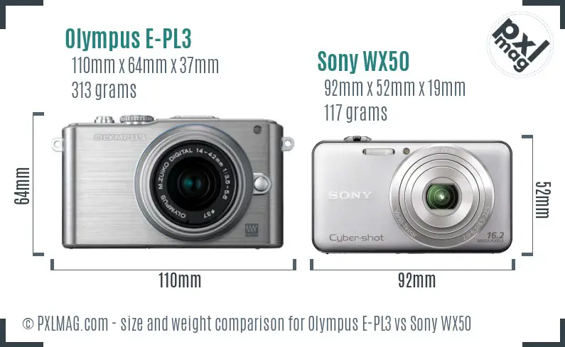 Olympus E-PL3 vs Sony WX50 size comparison