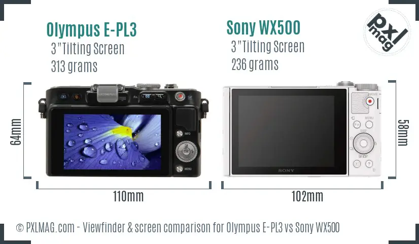 Olympus E-PL3 vs Sony WX500 Screen and Viewfinder comparison Olympus E-PL3 vs Sony WX500 Screen and Viewfinder comparison