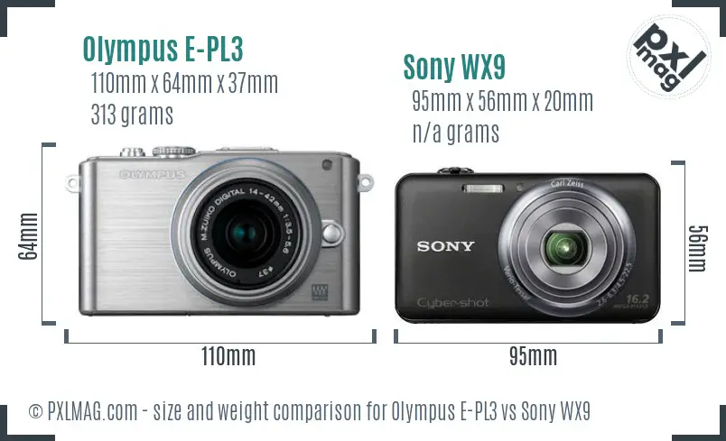 Olympus E-PL3 vs Sony WX9 size comparison