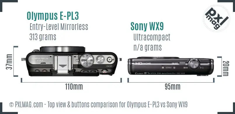 Olympus E-PL3 vs Sony WX9 top view buttons comparison