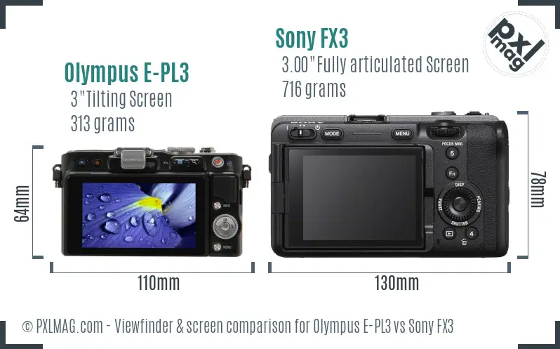Olympus E-PL3 vs Sony FX3 Screen and Viewfinder comparison
