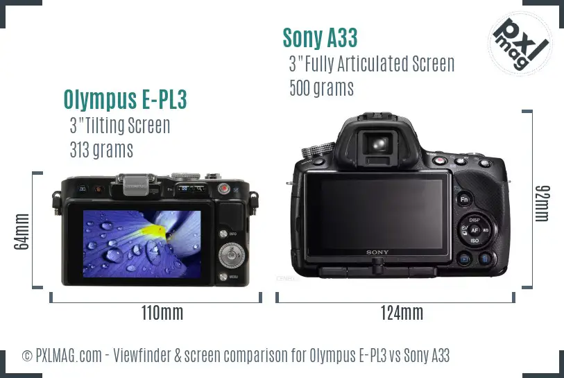 Olympus E-PL3 vs Sony A33 Screen and Viewfinder comparison Olympus E-PL3 vs Sony A33 Screen and Viewfinder comparison