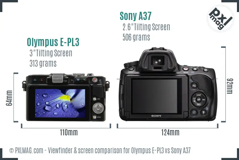 Olympus E-PL3 vs Sony A37 Screen and Viewfinder comparison Olympus E-PL3 vs Sony A37 Screen and Viewfinder comparison