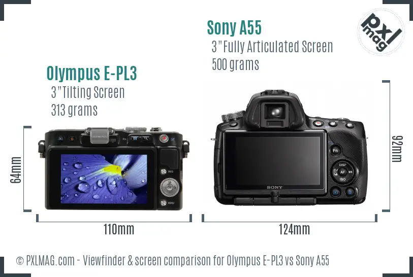 Olympus E-PL3 vs Sony A55 Screen and Viewfinder comparison Olympus E-PL3 vs Sony A55 Screen and Viewfinder comparison