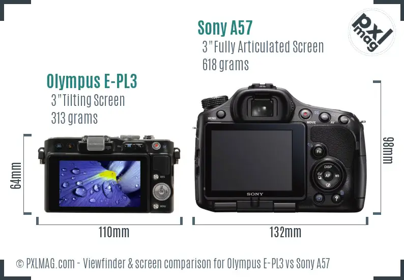 Olympus E-PL3 vs Sony A57 Screen and Viewfinder comparison