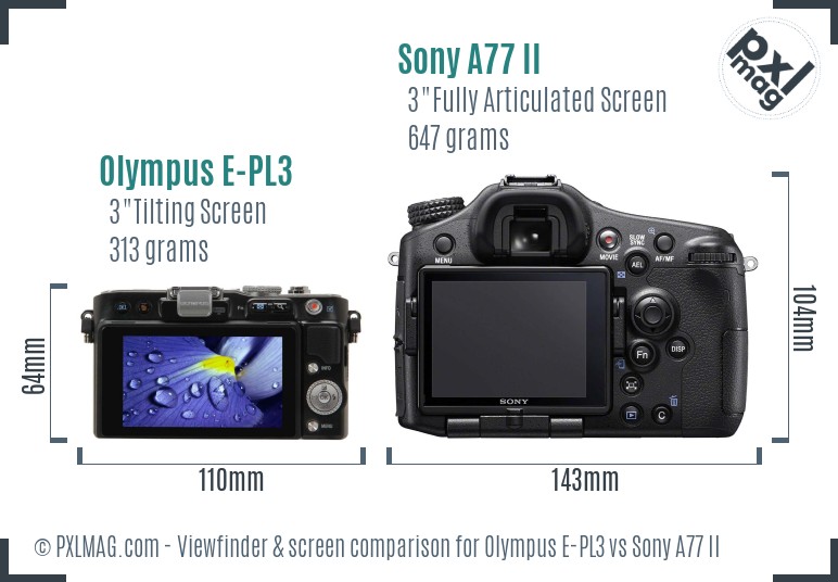 Olympus E-PL3 vs Sony A77 II Screen and Viewfinder comparison