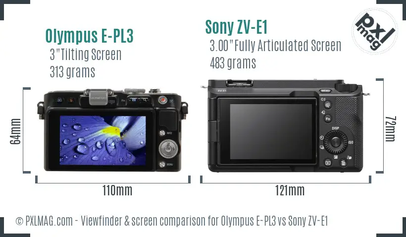 Olympus E-PL3 vs Sony ZV-E1 Screen and Viewfinder comparison