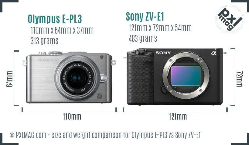 Olympus E-PL3 vs Sony ZV-E1 size comparison