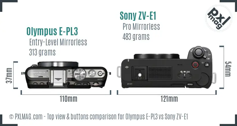 Olympus E-PL3 vs Sony ZV-E1 top view buttons comparison