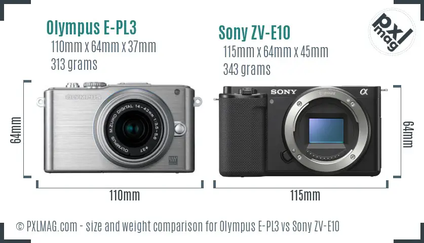 Olympus E-PL3 vs Sony ZV-E10 size comparison
