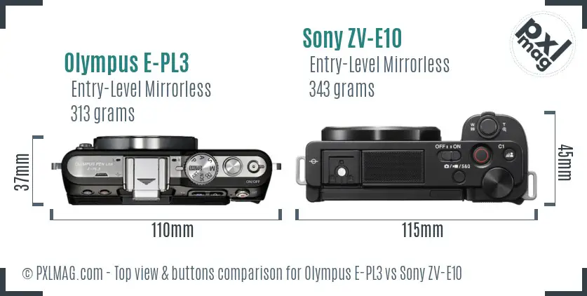 Olympus E-PL3 vs Sony ZV-E10 top view buttons comparison