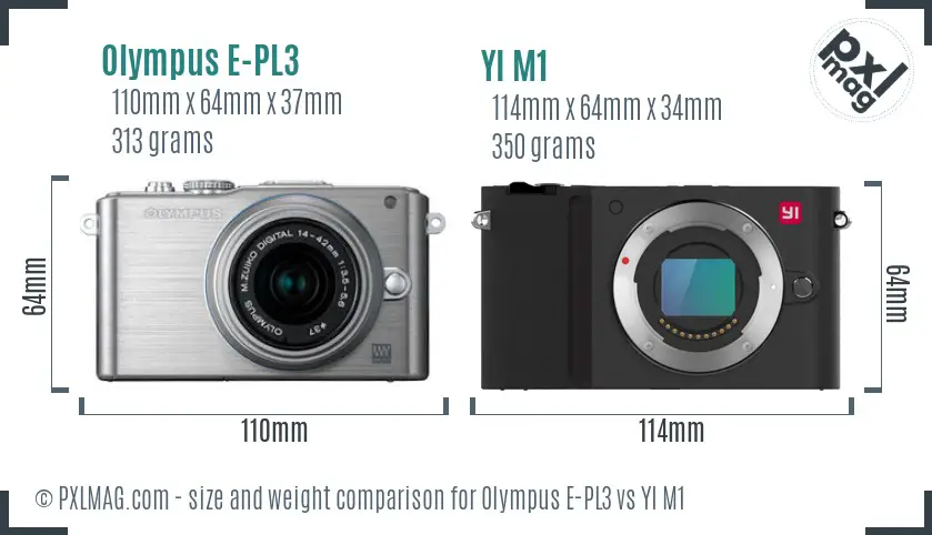 Olympus E-PL3 vs YI M1 size comparison