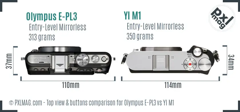Olympus E-PL3 vs YI M1 top view buttons comparison