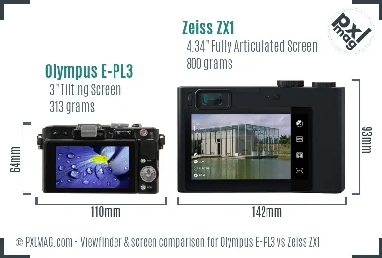 Olympus E-PL3 vs Zeiss ZX1 Screen and Viewfinder comparison